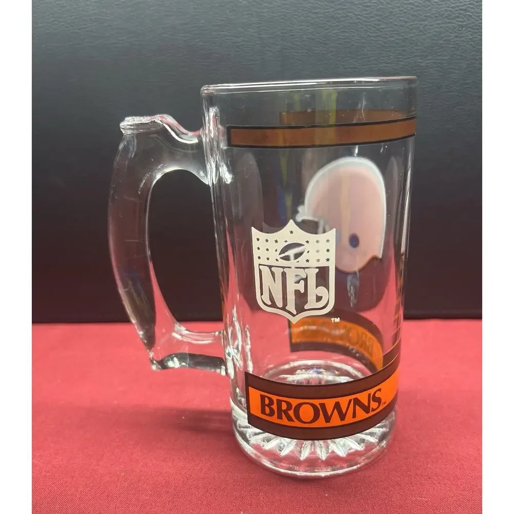 Vintage Heavy Glass Beer‎ Mug Cleveland Browns NFL Football 12 oz.